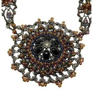 Vintage Silver Tone Choker Art Deco Pendant Necklace Filigree Open Work Chic VTG